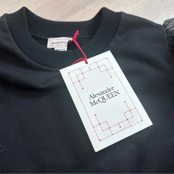 NWT ALEXANDER McQueen organic sweatshirt top tulle corset crop mesh black 40 - Picture 6 of 11